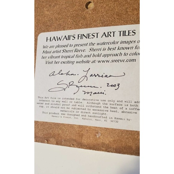 Hawaii’s Art Tile Trivet Wall Art Maui Tropical Flower Watercolor signed S Reeve - Picture 4 of 4